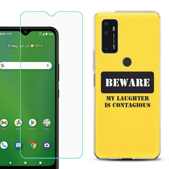 Shockproof Bumper Phone Case for AT&T Radiant Max 5G / Fusion 5G, with Tempered Glass Screen Protector, by OneToughShield ® - Laughter