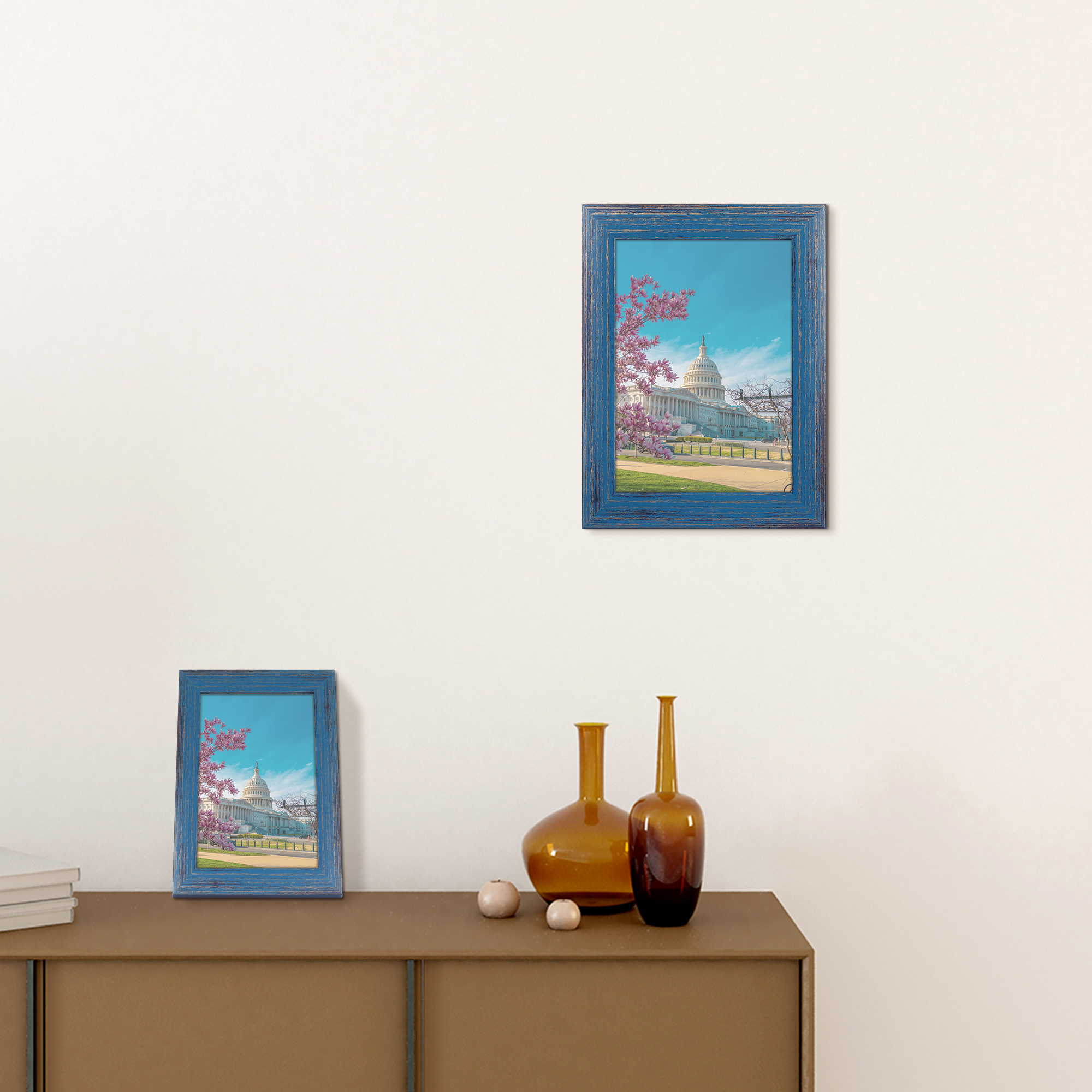 Unique Bargains Picture Frame for Wall Hanging and Tabletop Display Blue 5x7