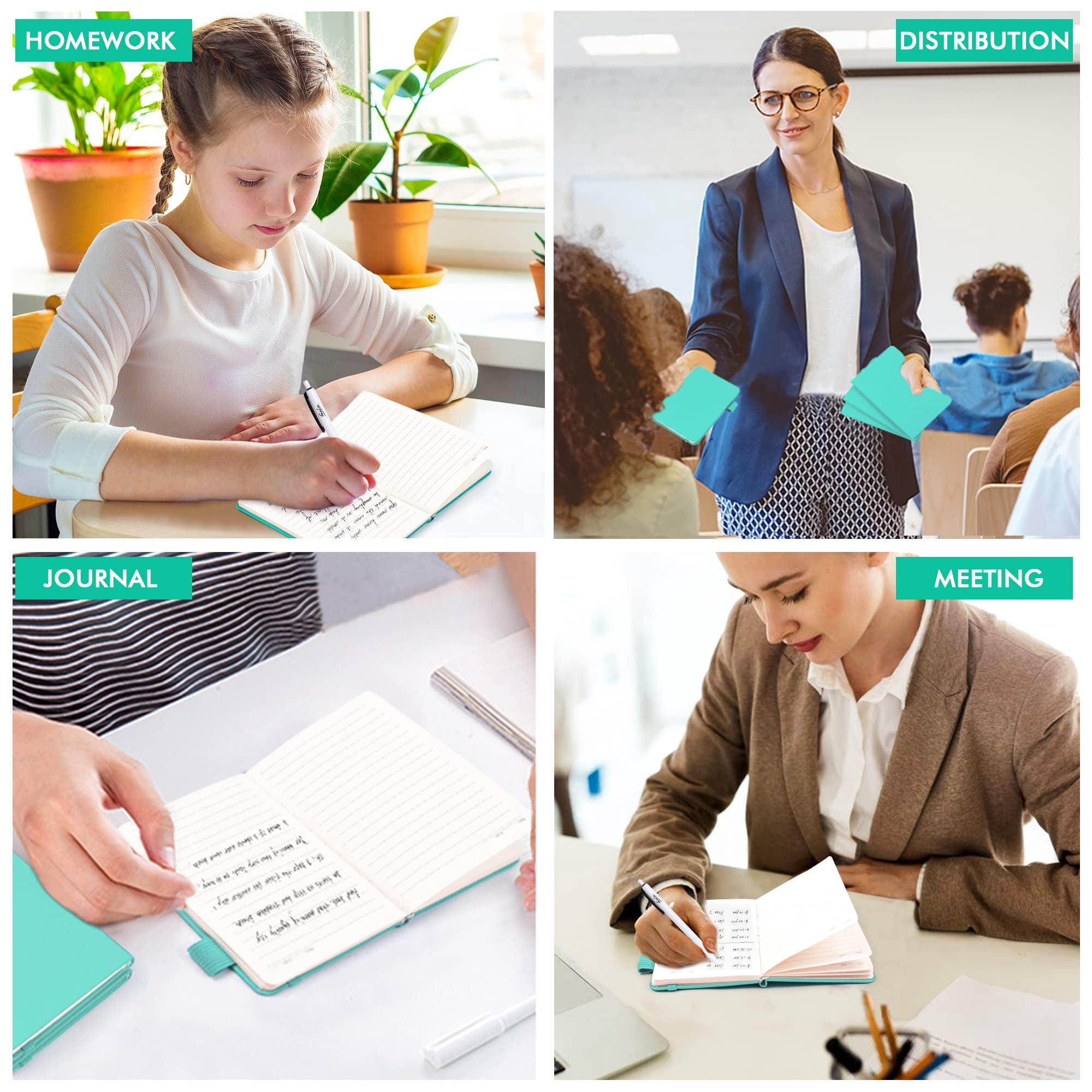 3 Pack Pocket Small Notebook Journals  Mini Cute Memo Notepad Hardcover College Ruled Lined With Pen Holder For Women Office School 3 Black Pens 3.5"x 5.5" A6 Aqua