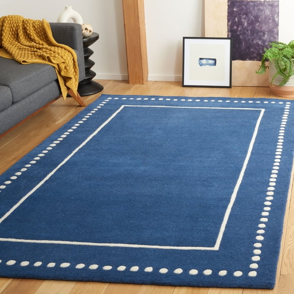 SAFAVIEH Bella Danita Plain Dotted Bordered Wool Area Rug, Navy Blue/Ivory, 5' x 5' Square
