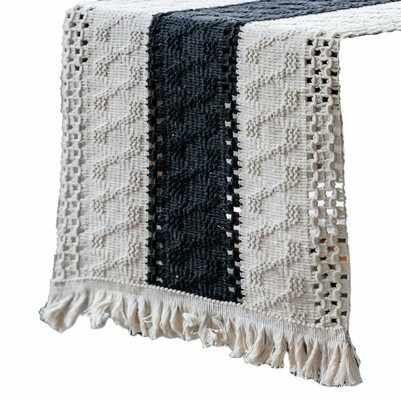 AUQ Table Runner,Linen Cotton Weave Kitchen Table Decor,Flat Edge Outline Farmhouse Table Decor,Style1,30*400cm