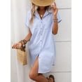 thumbnail image 2 of EASYBRA Women Shirt Dress Cotton Linen Short Sleeve A Line Casual Workwear Mid Length Loose Fit, 2 of 9