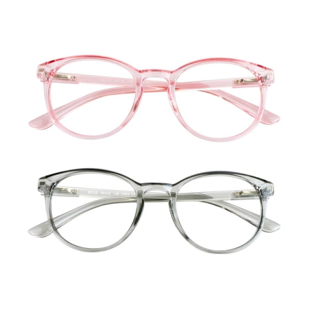 Blue Light Blocking Glasses, 2 Pack Computer Reading Glasses for Anti Eyestrain,Stylish Oval Frame, Anti Glare(Clear Pink + Clear Gray, 1.00 Magnification)