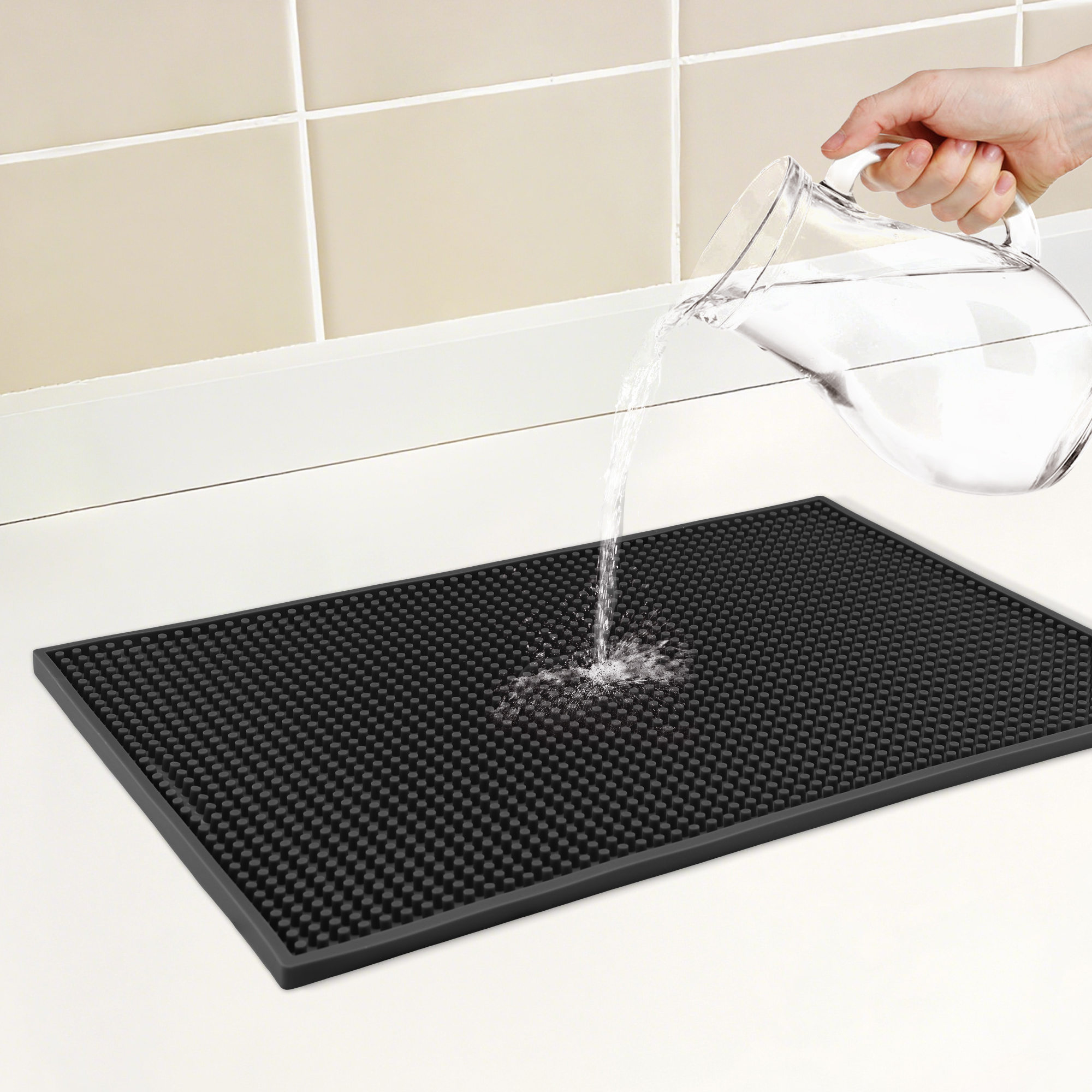 Unique Bargains Silicone Dish Drying Mat for Kitchen Counter Black 17.7*11.8*0.4 inch