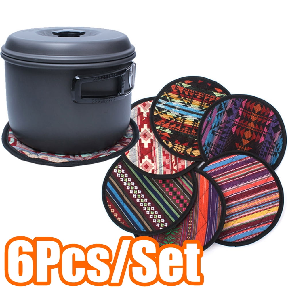 6Pcs NonSlip Style Ethnic Mat Round Hot Pads for Kitchen Thread