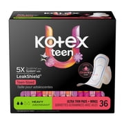 Kotex Ultra Thin Teen Pads with Wings, Heavy Absorbency, 36 Count