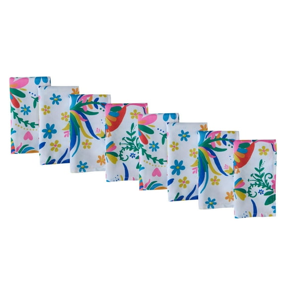 Colorful Spring Otomi Birds Folk Art Set of 8 Fabric Napkins for Dinner Party