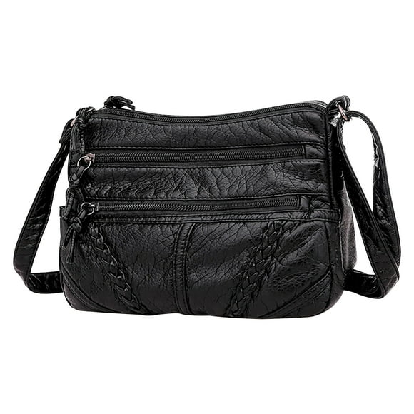 Women's Leather Crossbody Bag | Multi Compartment Large Capacity Purse | Vintage Distressed Soft Leather | Adjustable Shoulder Strap | 23x17x12cm | Black Brown | 1 Pack