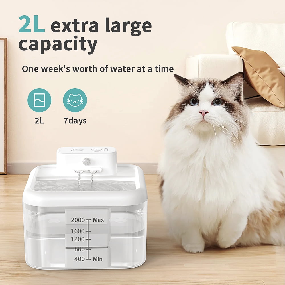 MASBRILL Wireless Cat Water Fountain 60oz/2L Automatic Water Dispenser For Pets Battery Operated Infrared Induction Cat Fountain,Ultra Quiet Pet Drinking Fountain BPA-Free,White