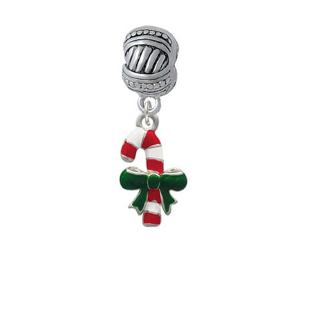 Candy Cane with Green Bow - Large Rope with Cross Beads Charm Bead