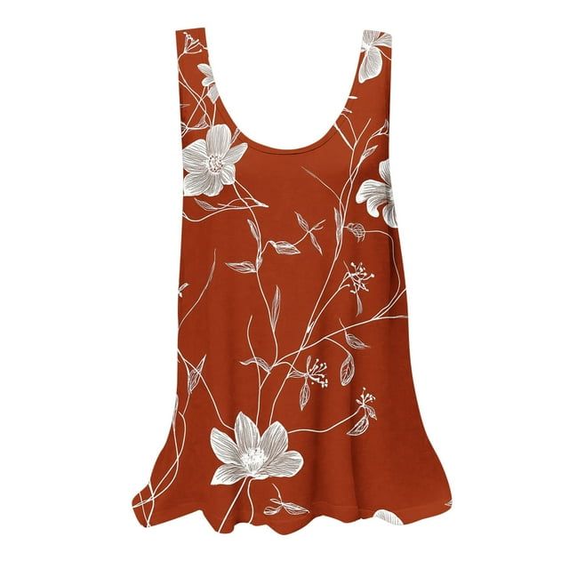 UPPADA Camisoles d'Été pour Femmes à Col Rond Coupe Ample T-Shirts Décontractés Mode Sans Manches Vêtements de Plage Ourlet Fluide Chandails à Enfiler Hauts Plage Boho Commandes Récentes Orange,TG