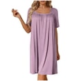 thumbnail image 2 of Naittoop Womens Nightgown Square Collar Short Sleeve Nightdress Solid Color Comfort Loose Loungewear, 2 of 5