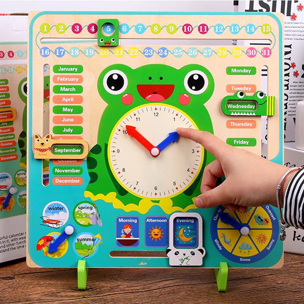 Wooden Calendar Educational Weather Season Toys Clock Early Learning