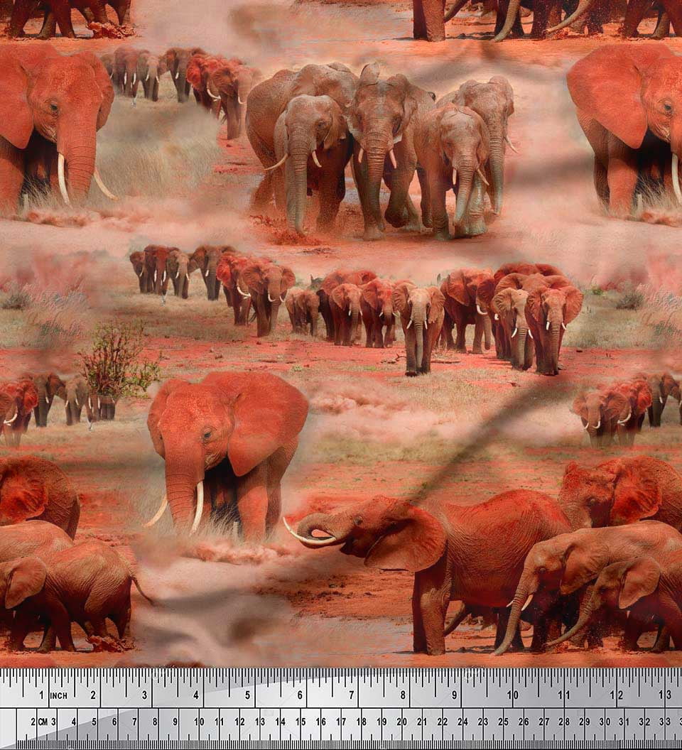 Soimoi Cotton Canvas Fabric - Tree & Elephant Animal Print By The Yard, 56 Inch Wide