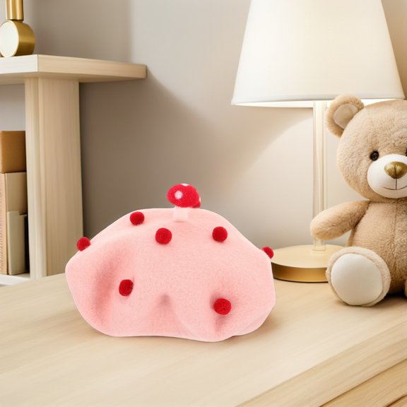 Tineasur Retro British Style Pink Beret Hat Warmth Girls Daily Outings Winter Headwear