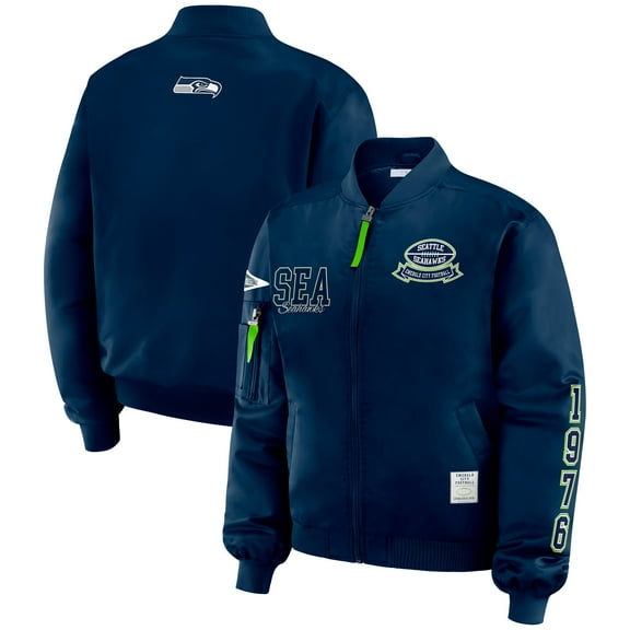 Women's WEAR by Erin Andrews College Navy Seattle Seahawks Patch Full-Zip Bomber Jacket