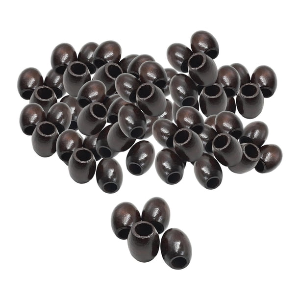 100 cuentas de madera ovaladas de barril, hechas a mano, con agujero grande para joyería DIY. Café profundo