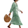 thumbnail image 3 of COEQINE Tunic Dress for Women, Retro Boho V Neck 3/4 Sleeve Oriental Everyday Dress Linen-Look Midi Calf Length Oversized Sundress with Plus Size, Size 3XL, Light Green Bemboo Print, 3 of 6