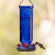 More Birds Kristina Blue Glass Hummingbird Feeder, 19 oz Capacity