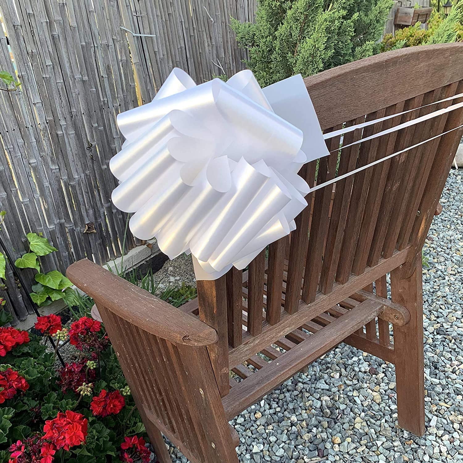 GiftWrap Etc. 8" White Pull Bows Bulk Pack – Set of 100, 4th of July, America 250 Anniversary, Wedding Decor, Reception, Event Decoration, Birthday, Big Bows for Trees, Fences, School Graduation