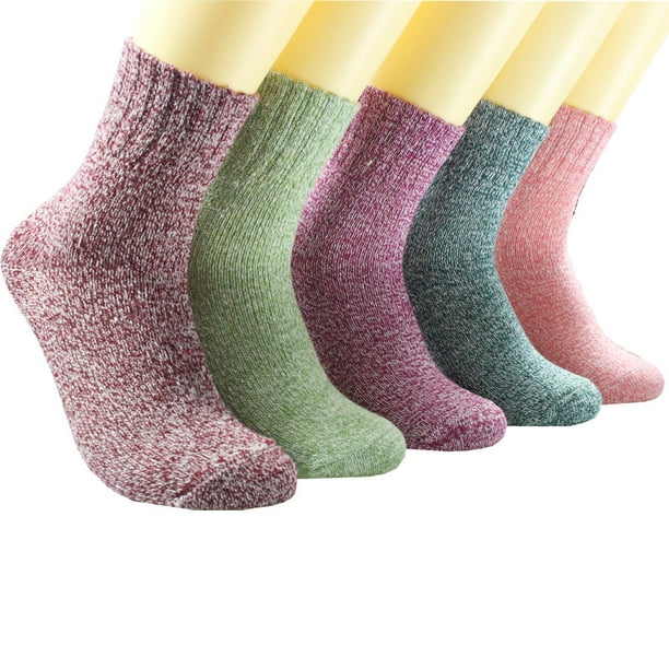 Snug 5 Pairs Wool Socks Ladies Knit Warm Casual Wool Crew Winter Women Socks