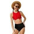 thumbnail image 5 of YMNXA Big Kids Girls 2 Piece Swimsuits Sleeveless Solid Color Top And Bottoms Bikinis Sets Comfortable Fashion Swimwear For Holiday Vacation Beach Red2 5-6 Years, 5 of 5