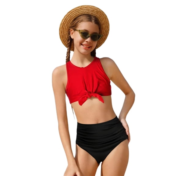 uikmnh Fashionable 2 Piece Bikini Swimsuit for Girls Youth Teen Beach Sport Swimwear Color:Red2,Size:13-14 Years