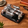 thumbnail image 3 of Stirling Engine Kit, Metal 2-Cylinder Parallel Bootable Stirling Engine Model with Colorful LED Light & Alcohol Burner for Desktop Display Physics Science Experiment, 3 of 5