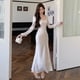 thumbnail image 4 of Vestido largo de una pieza blanco satinado de otoño con temperamento, nuevo y elegante, para mujer, con escote en V, cintura delgada, manga larga, ajustado, ropa de fiesta, bata, 4 of 5