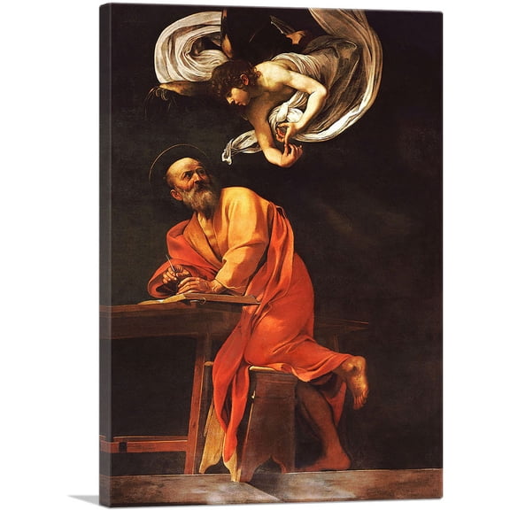 ARTCANVAS The Inspiration of Saint Matthew 1602 Canvas Art Print by Caravaggio - Size: 26" x 18" (0.75" Deep)