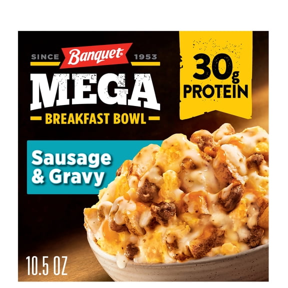 Banquet MEGA Breakfast Bowl Sausage & Gravy, 30g Protein, Frozen Breakfast Bowl, 10.5 oz. Bowl