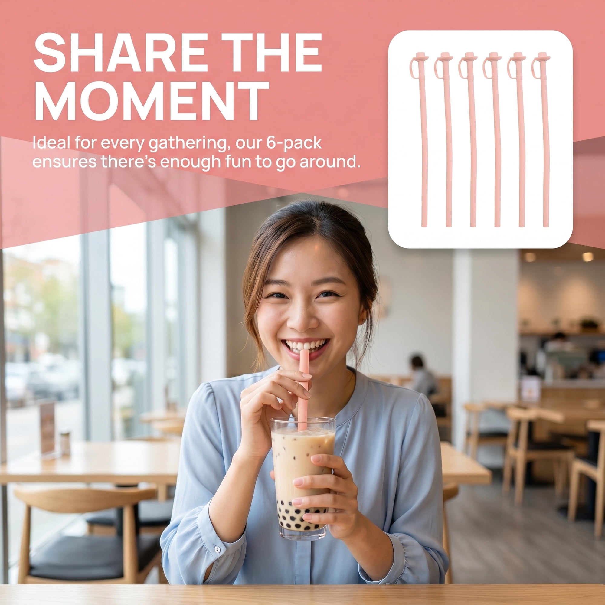 Unique Bargains 6Pcs Reusable Durable Dishwasher Safe Silicone Straws Pink B