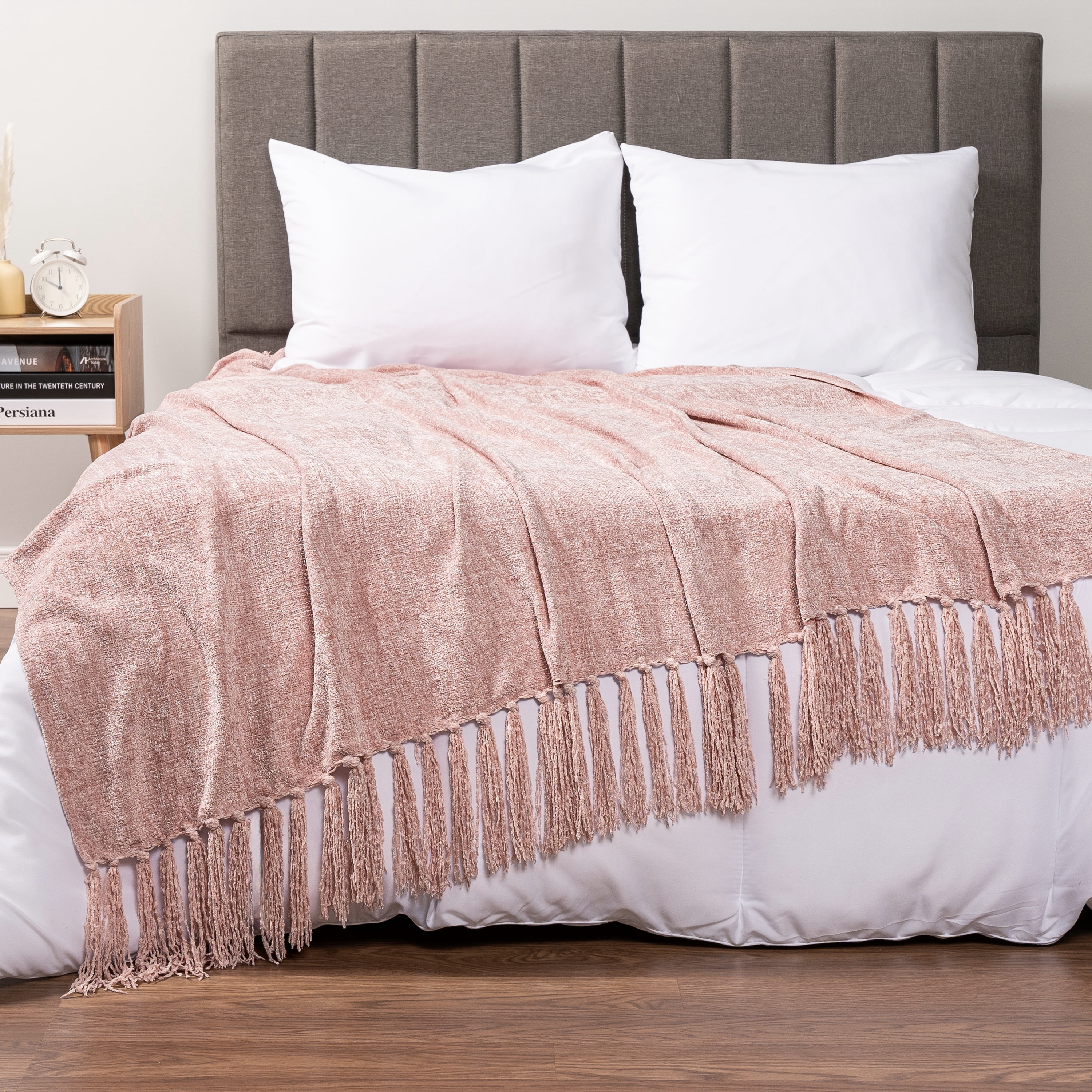 Pavilia Pink Chenille Knitted Throw, 60” x 80”