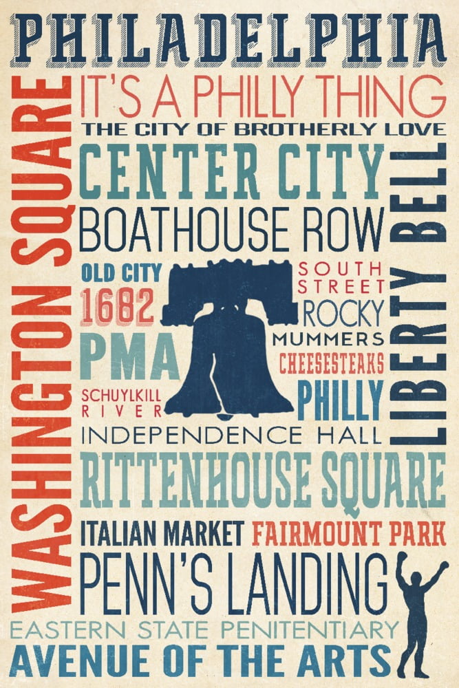 Philadelphia, Pennsylvania, Typography with Boxer Silhouette (16x24 ...