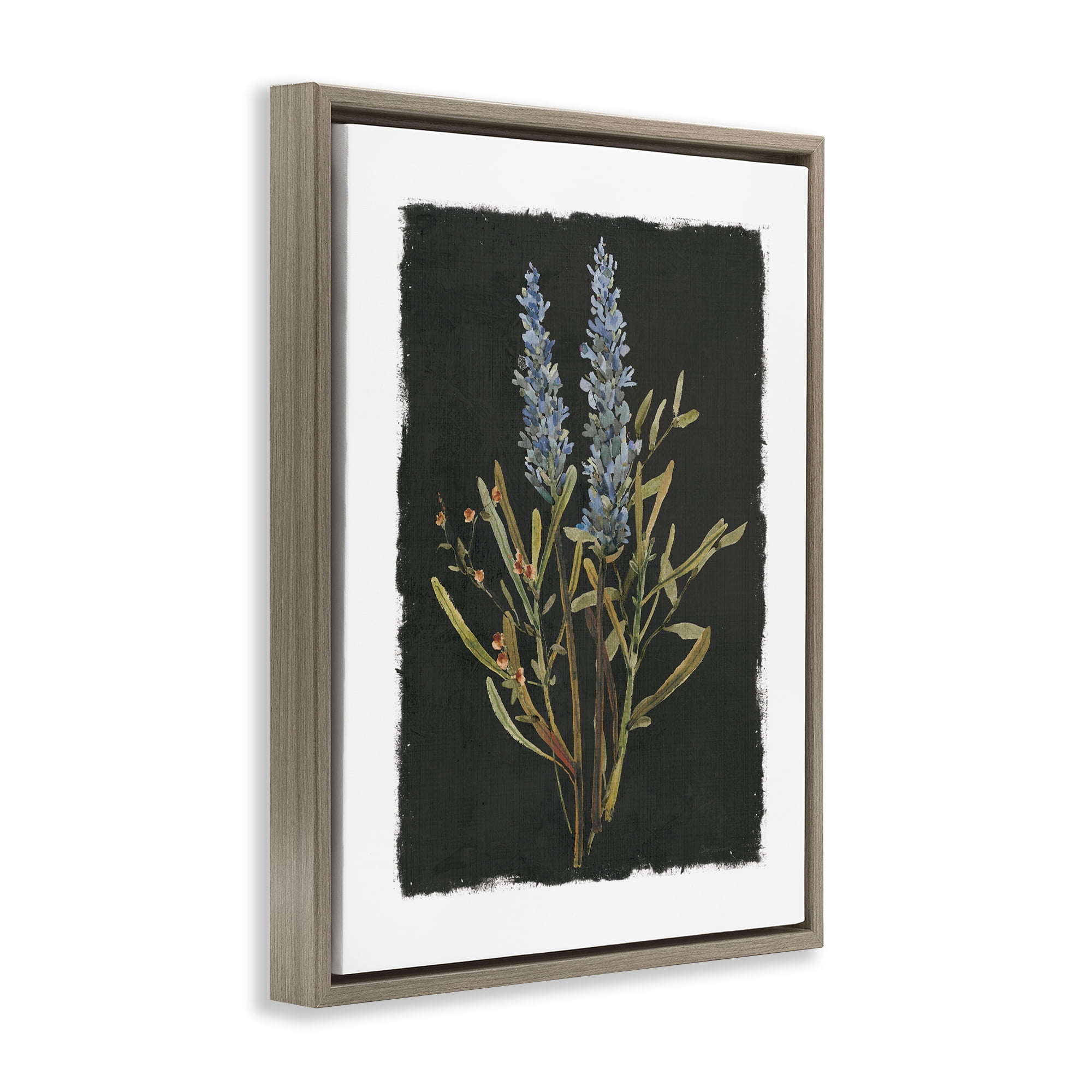 Stupell Industries Lavender Sprigs on Dark Background Brown Framed Floater Canvas Wall Art, design by Carol Robinson