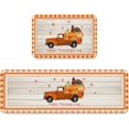 thumbnail image 2 of Kitchen Runner Rug Set 2 PCS, Happy Thanksgiving Truck Turkey Pumpkin Maple Leaf Wooden Orange Checkered Runner Carpet Door Mats with Non Slip Rubber Backing Floor Mat for Laundry Bedside, 2 of 6