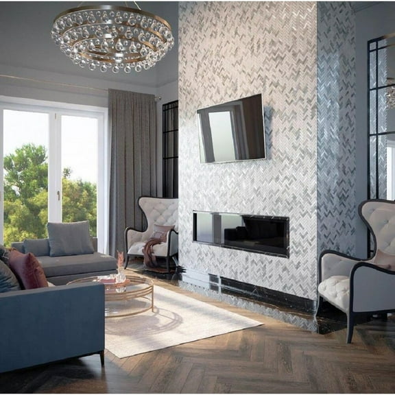 Apollo Tile 10 pack 11-in x 12.6-in Gray Beige Matte Finished Recycled Glass Herringbone Mosaic Tile (9.63 Sq ft/case)