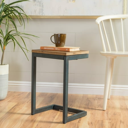 - Noble House Edward Small Firwood Antique C-Shaped Accent Side Table