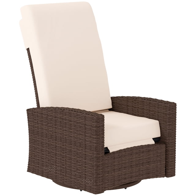 CoSoTower Outdoor Rattan Wicker Lounge Chair with Footrest & Soft Cushion for Patio, Garden, Backyard, Cream White