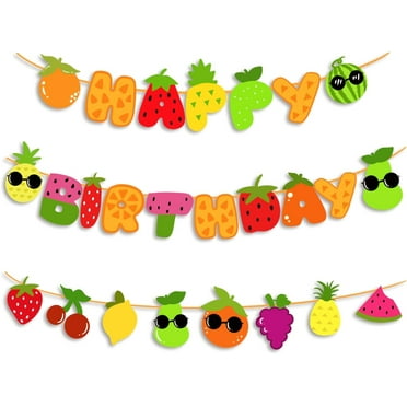 Fruit Theme Birthday Party Decorations Happy Birthday Banner Orange, Strawberry, Watermelon, Pineapple Fruit Patterns Garland for Summer Fruit Birthday Party Baby Shower Supplies