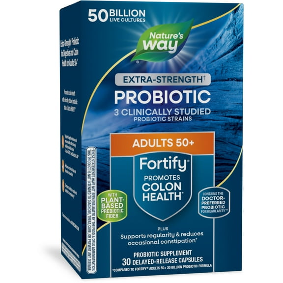 Nature's Way Fortify Extra Strength** Probiotic Age 50 Capsules, 50 Billion CFU, Unisex, 30 Count