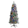 thumbnail image 2 of Nearly Natural 5ft. Flocked British Columbia Mountain Fir Artificial Christmas Tree, 50 Multicolor Globe Bulbs, Green, 2 of 10