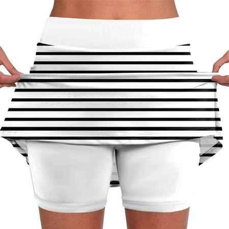 SKSloeg Womens Skorts with Pockets Tummy Control Plus Size Skorts for Women High Waist Athletic Sports Pants Skirt Casual Shorts Striped White XL