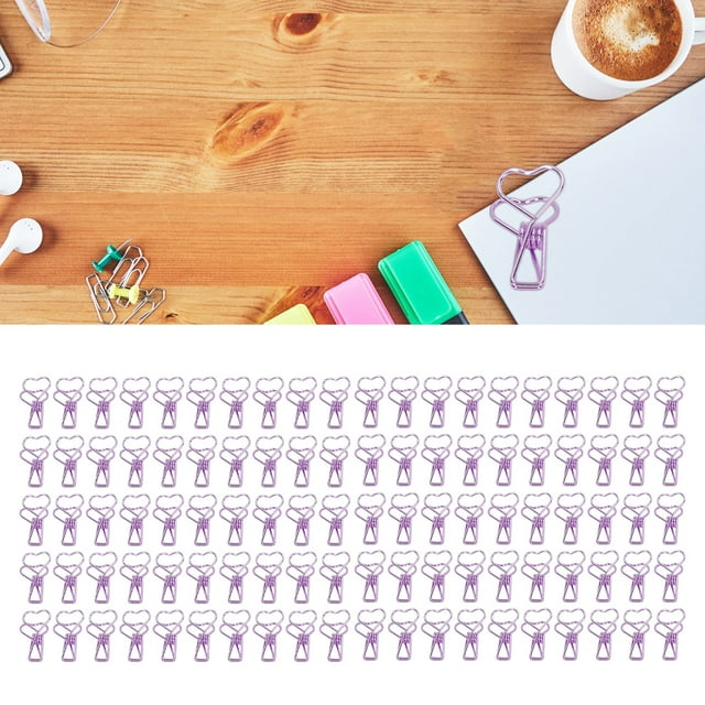 100 clips de metal huecos con forma de corazón con fuerte fuerza de sujeción para oficina, documentos con clips Pequeños, niños, amigos y familiares, ideales
