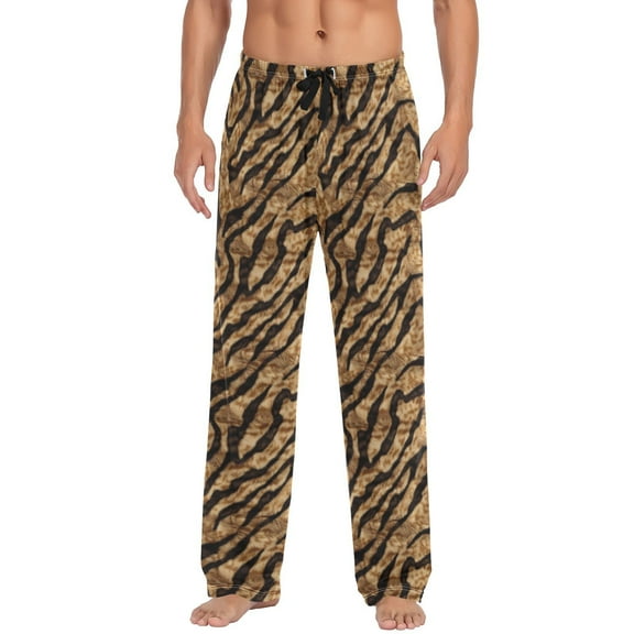 JSTEL Brown Tiger Print Men's Sleepwear Mens Pajama Pants Bottoms with Pockets, S