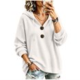 thumbnail image 3 of SEROYE Women's Waffle Knit Sweatshirts Hoodie Pullover Henley V Neck Solid Long Sleeve Casual Sport Top Fall Winter (M, White), 3 of 7