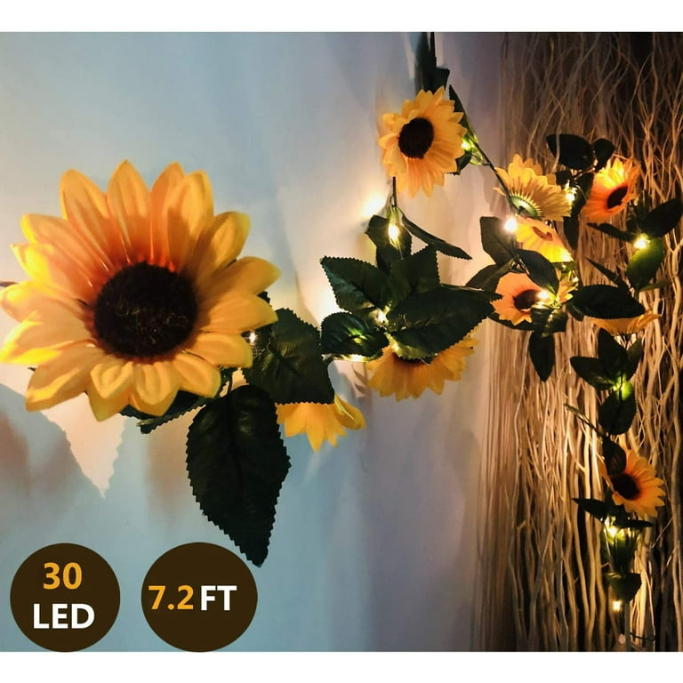 30 LED 10ft Artificial Sunflower Garland String Lights Sunflower Home Decor Battery Powered String Fairy Lights for Indoor Bedroom Wedding Birthday