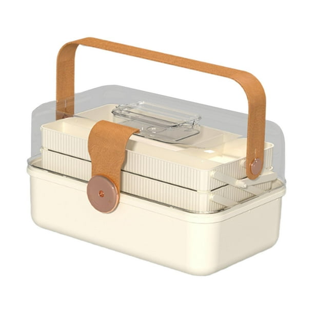 Caja de primeros auxilios familiar, caja de herramientas plegable con asa, tamaño grande, primeros auxilios marrón claro