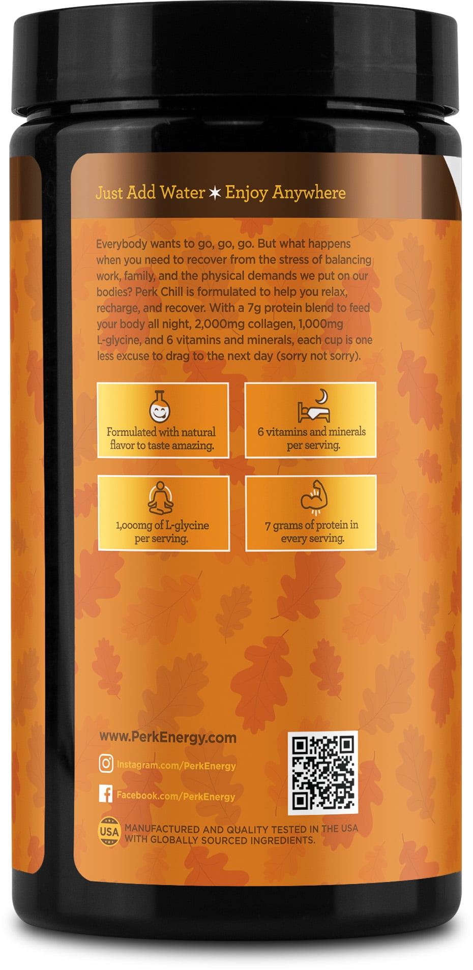 Perk Chill Drink Mix (Pumpkin Spice) 18 Servings – Calming Melatonin-Free Nighttime Sleep Aid Support with Magnesium & L-Glycine, Gluten-Free