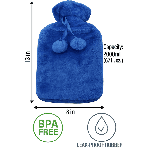 Plush Fleece Hot Water Bottle, 2000ml, Pain Relief for Neck